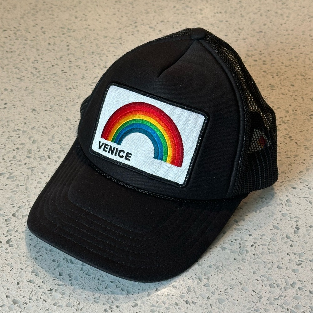 Aviator Nation Venice Rainbow Trucker Hat in Black